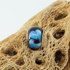 Purple and Blue European Glass Charm Bead with Silver Core Center